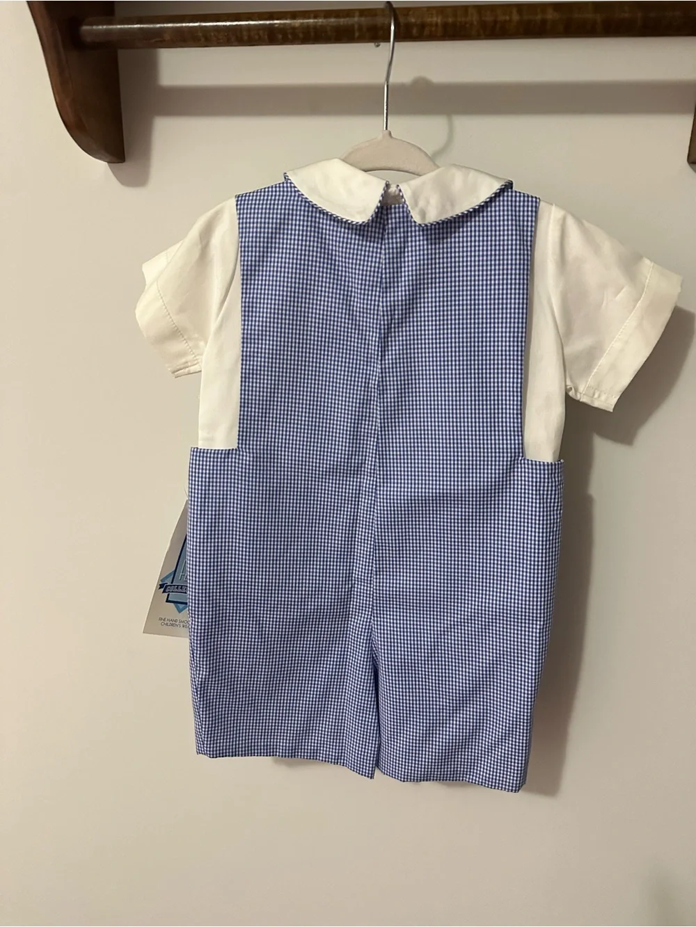 NWT Vive La Fete Duke Blue Gingham Smocked Boys' Jon Jons with White Shirt